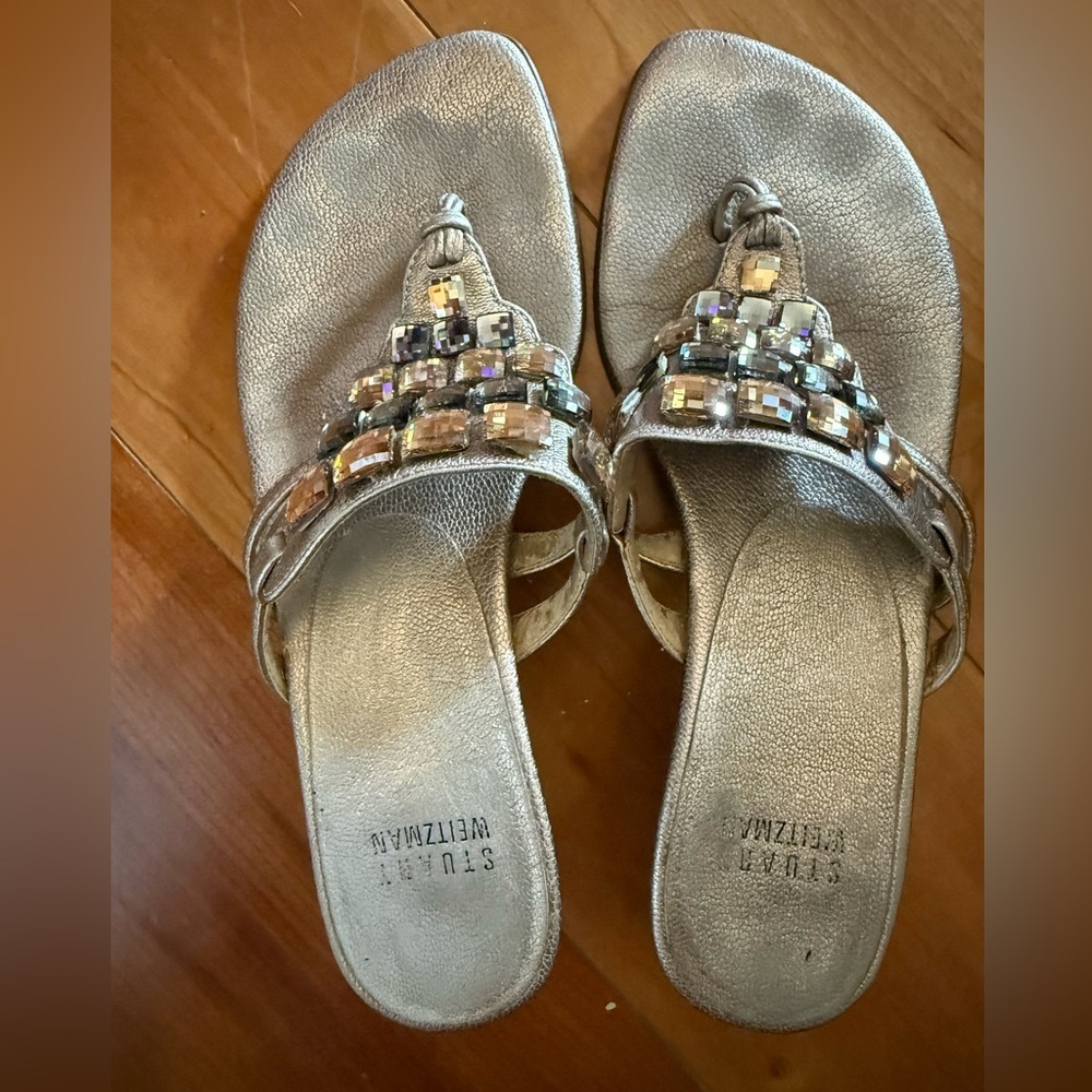 Stuart Weitzman Silver Crystal Embellished Sandals